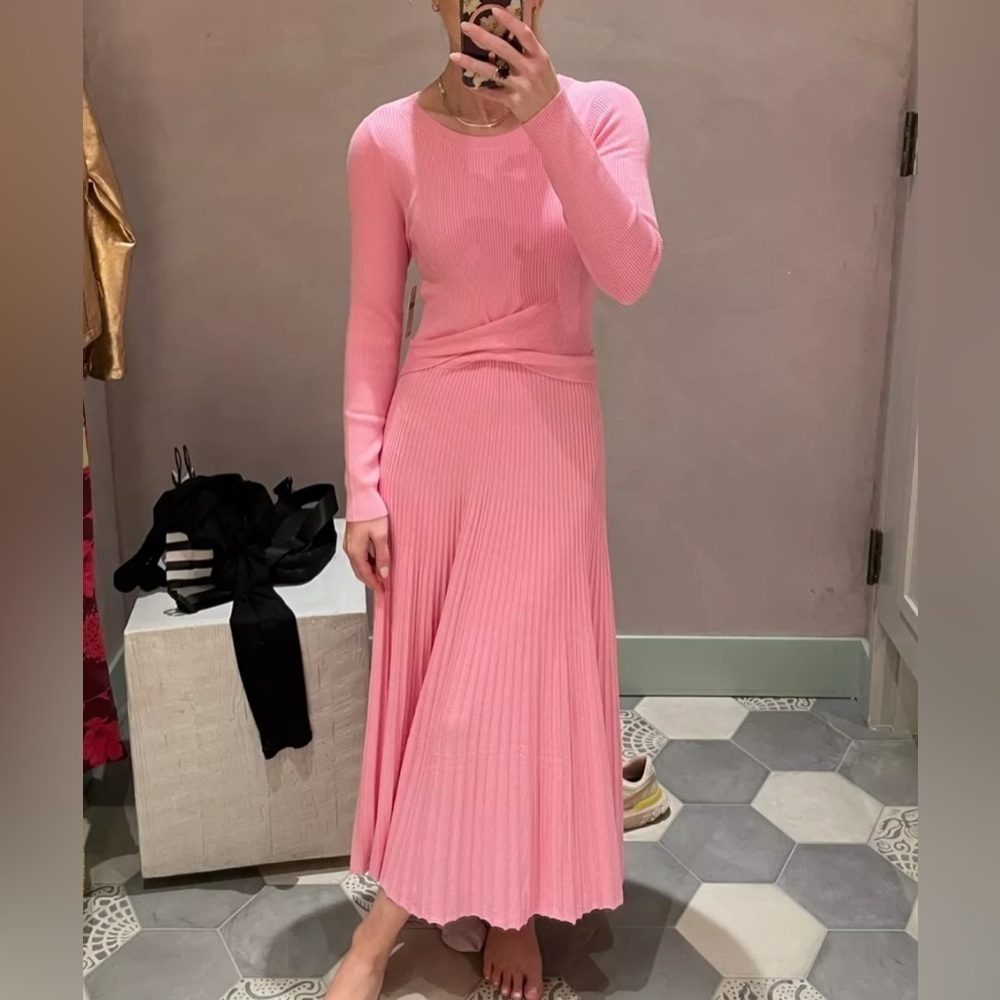 By Anthropologie Long-Sleeve Ribbed Sweater Midi Dress Large